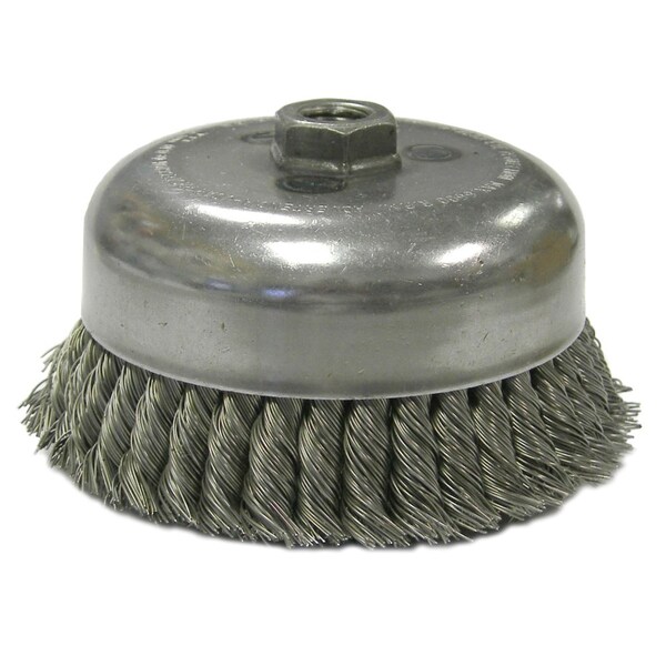 Weiler 6" Double Row Knot Wire Cup Brush .035" Steel Fill 5/8"-11 UNC Nut 12926 - main